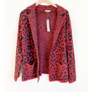 Joseph A Leopard Print Open Front Cardigan NWT Red Black Small